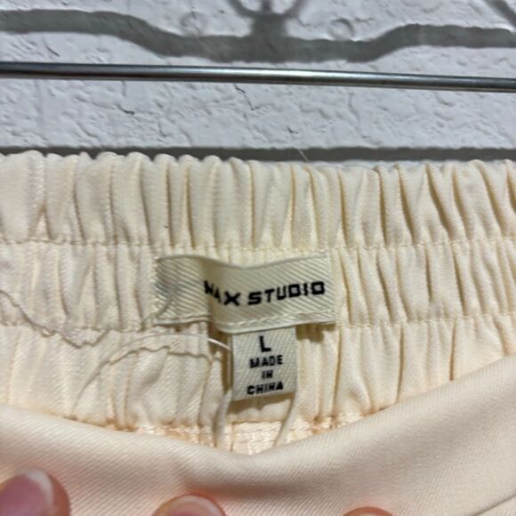 Max Studio Womens Bone Hine Rise Elastic Waist Wide Leg Palazzo Pants Large NEW - Picture 3 of 9